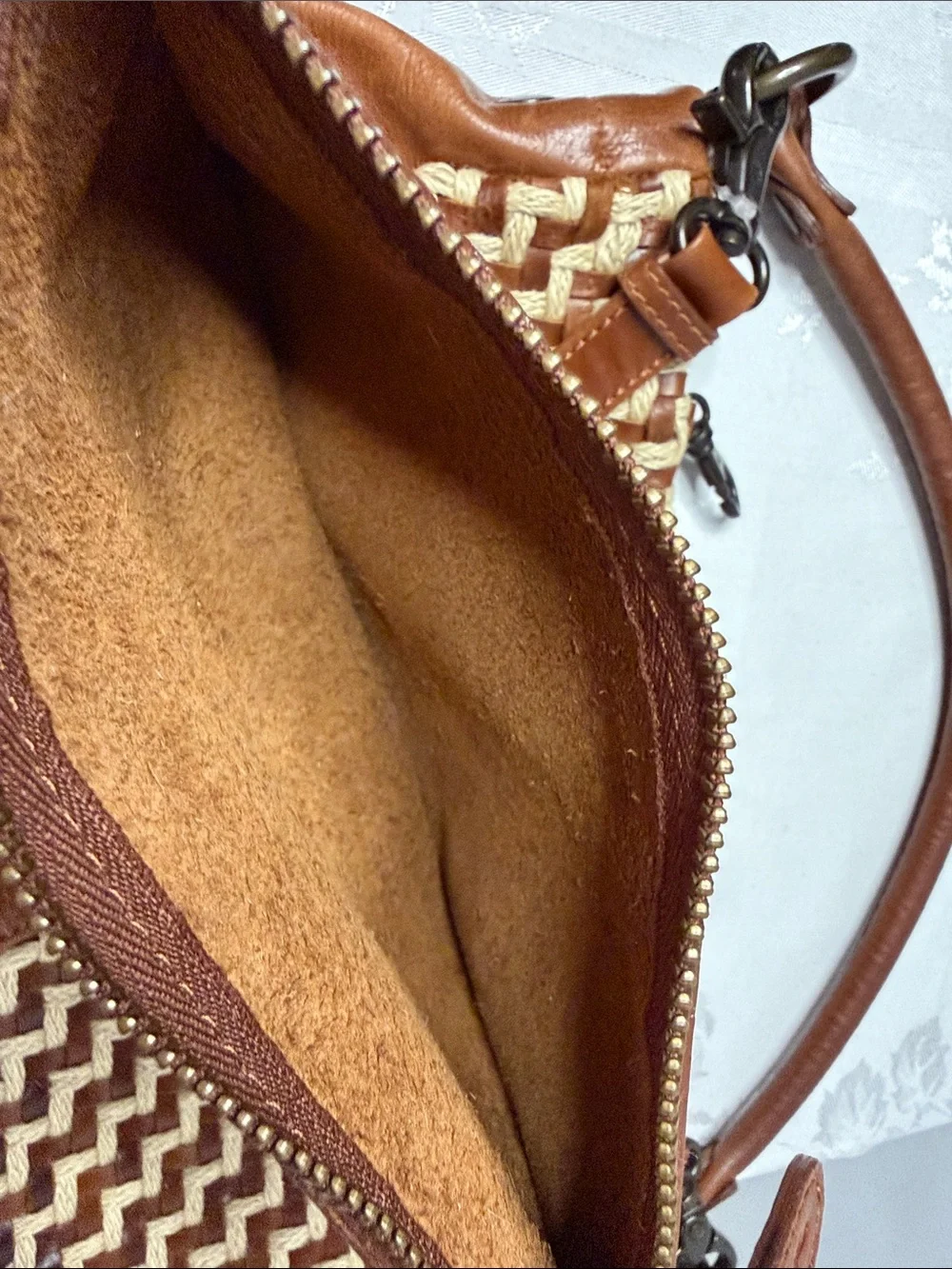 Frye Melissa Esparto Rope & Leather Hobo Bag in the Cognac colorway